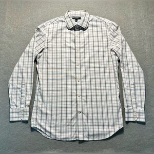Banana Republic Men’s Medium Slim Fit Plaid Button-Up Shirt White Gray Non-Iron